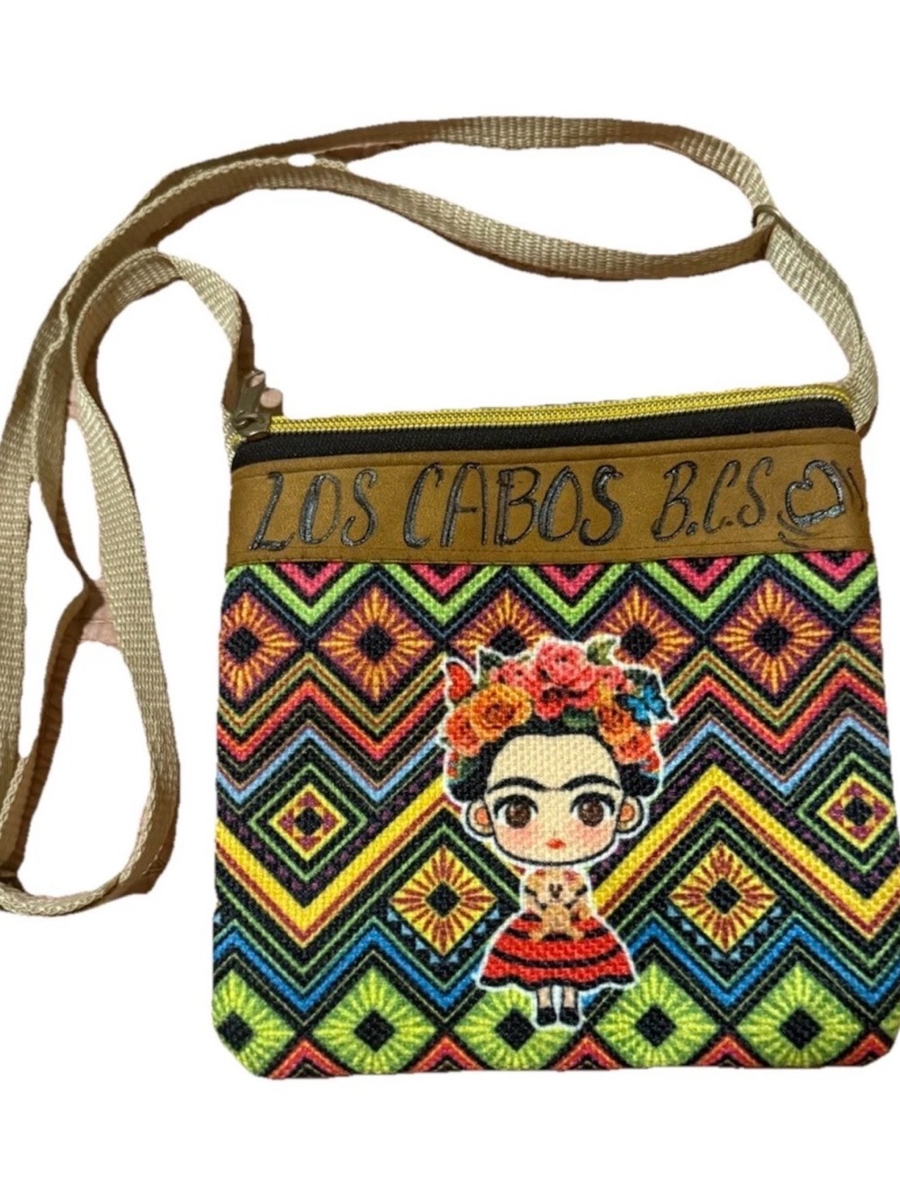 Frida Kahlo Straw Bag Handbag 100% Mexican Art Purse Los Cabo’s Mexico Tan Cute